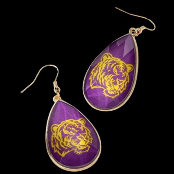 New Orleans Mardi Gras Dangle Drop Earrings in Stock ⚜️💜💚💛 - Picture 16 of 16